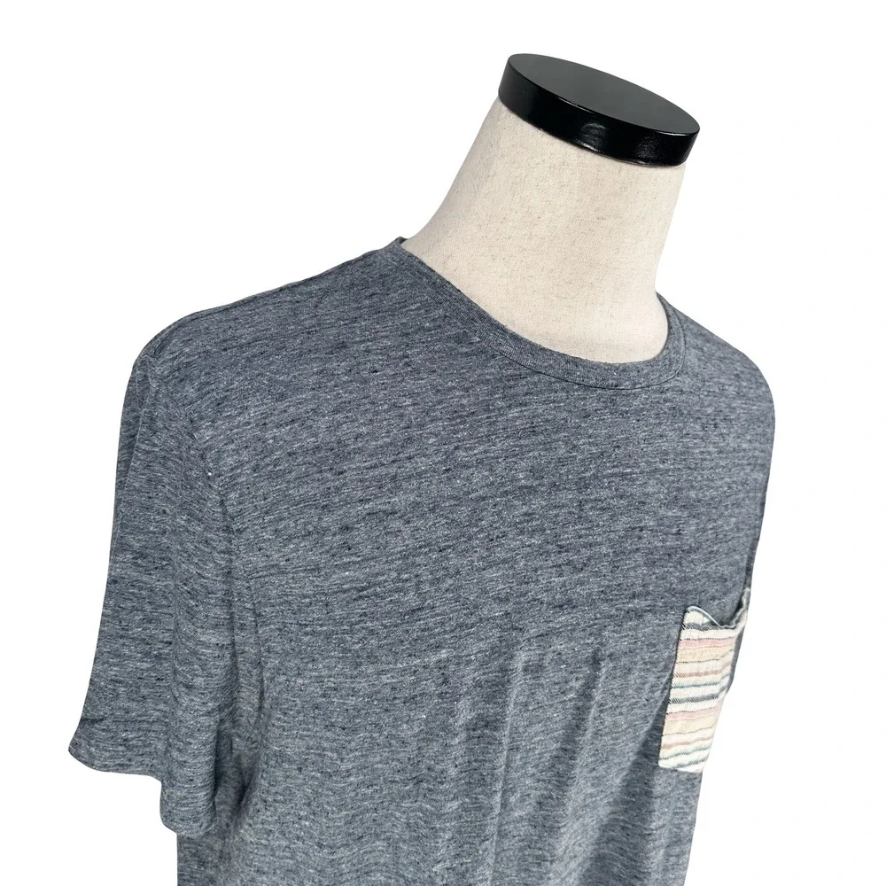 Marine Layer Re-Spun Mens XL‎ Blue Heather Short Sleeve Striped Pocket T-Shirt